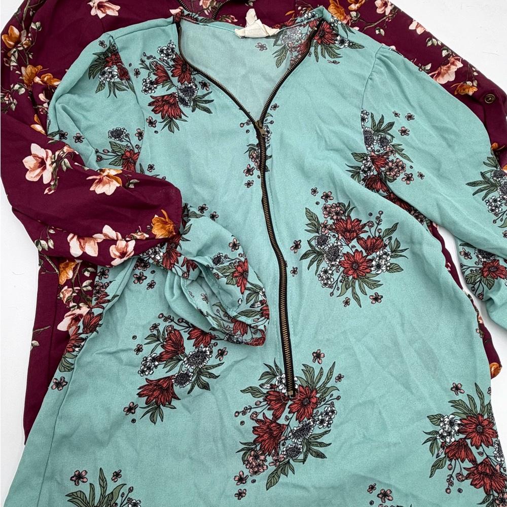 Floral Zip-Up Dress Shirts